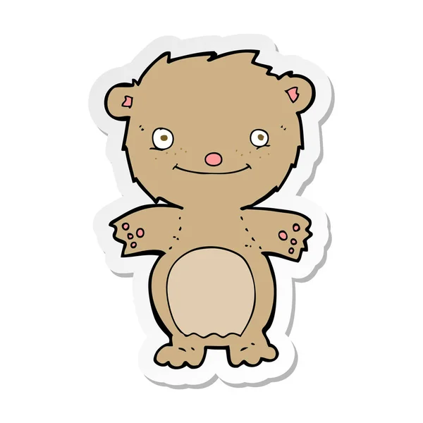 Autocollant d'un dessin animé heureux petit ours en peluche — Image vectorielle