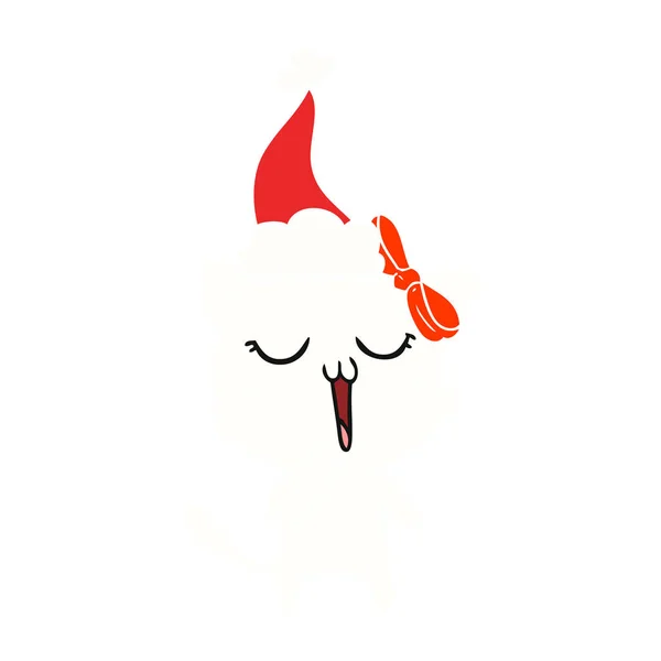 Håndtegnet Flad Farve Illustration Kat Iført Santa Hat – Stock-vektor