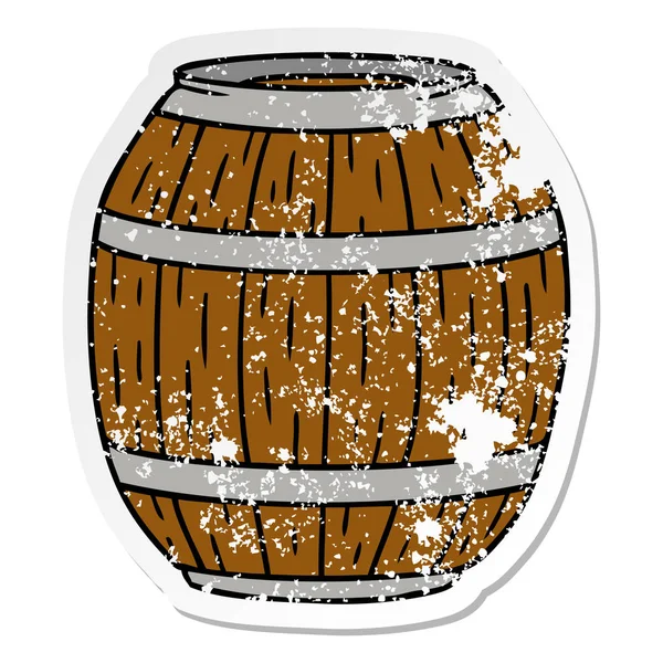 Etiqueta angustiada doodle desenhos animados de um barril de madeira — Vetor de Stock