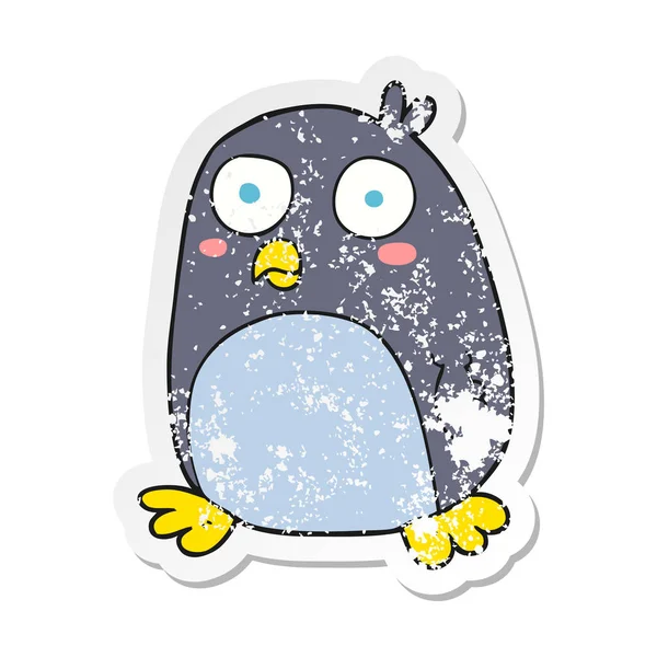 Etiqueta Angustiada Retro Pinguim Dos Desenhos Animados — Vetor de Stock