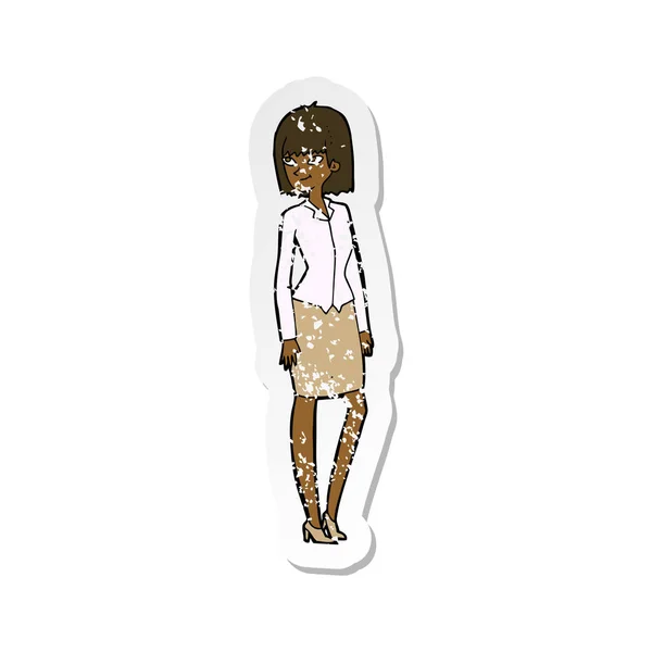 Retro distressed sticker of a cartoon pretty businesswoman — Stock Vector