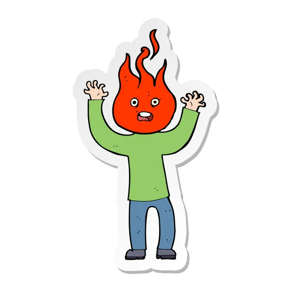 Etiqueta de um homem dos desenhos animados com a cabeça em chamas —  Vetores de Stock