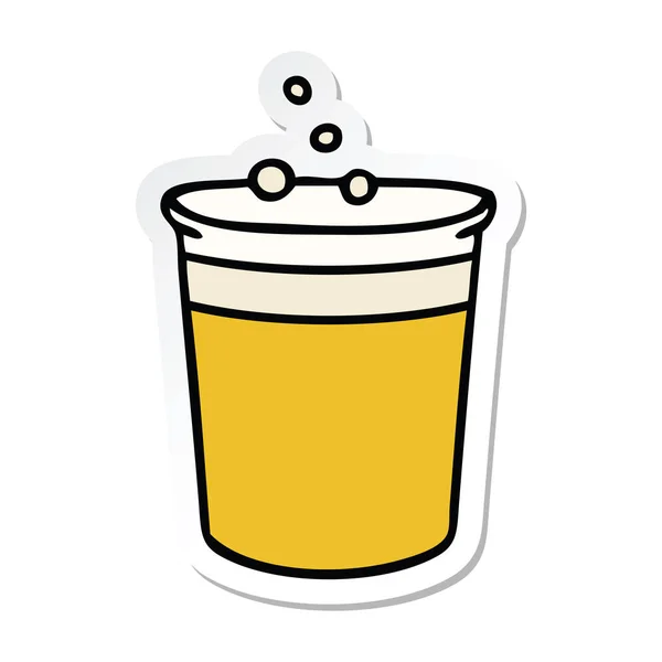 Sticker van een eigenzinnige hand getrokken cartoon glas bier — Stockvector