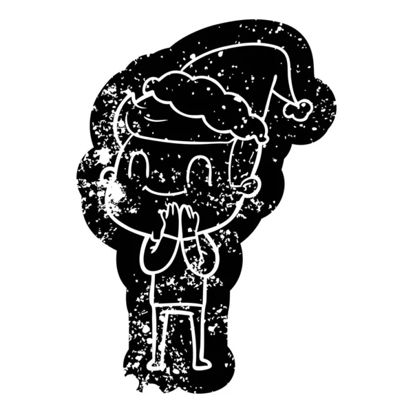 Desenho Animado Peculiar Ícone Angustiado Homem Amigável Usando Chapéu Santa —  Vetores de Stock