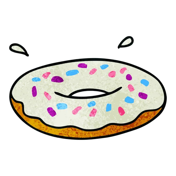 Getextureerde cartoon doodle van een iced ring donut — Stockvector