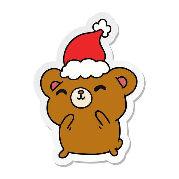 Ručně Kreslené Vánoční Samolepka Kreslený Kawaii Medvěda — Stockový vektor