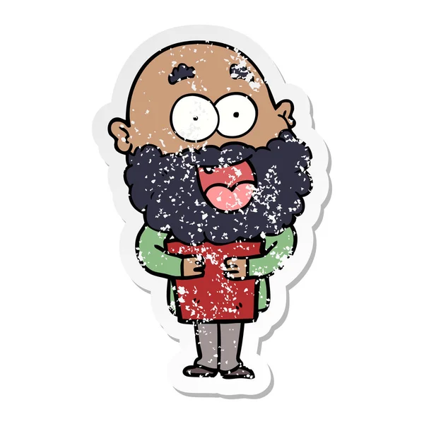 Aufkleber eines Karikaturisten verrückt glücklich Mann mit Bart und b — Stockvektor
