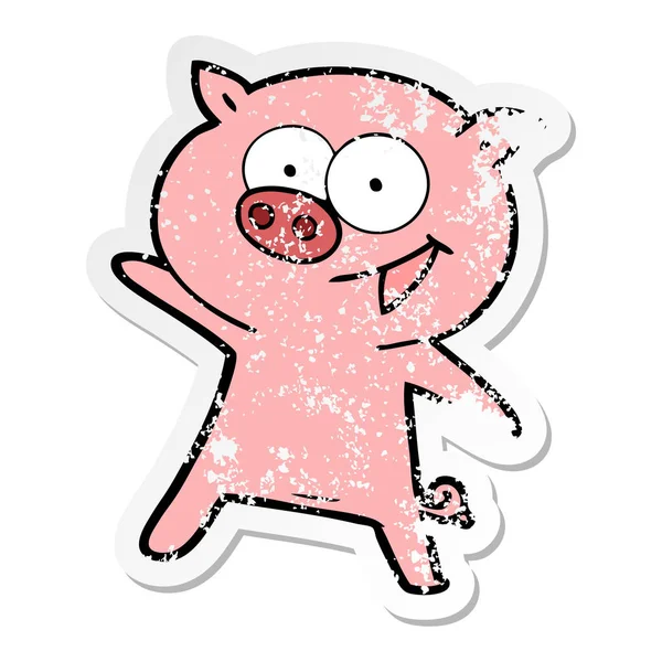 一个欢快的跳舞猪动画片的苦恼的贴纸 — 图库矢量图片