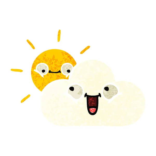 Retro illustration style cartoon sunshine and cloud — Stock Vector
