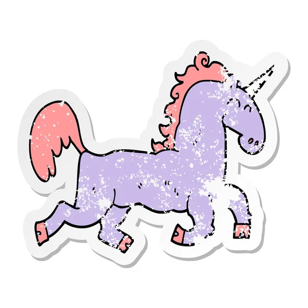 Distressed sticker of a cartoon unicorn — Stock Vector