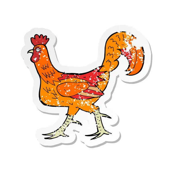 Retro Distressed Sticker Cartoon Cockerel — Stock Vector