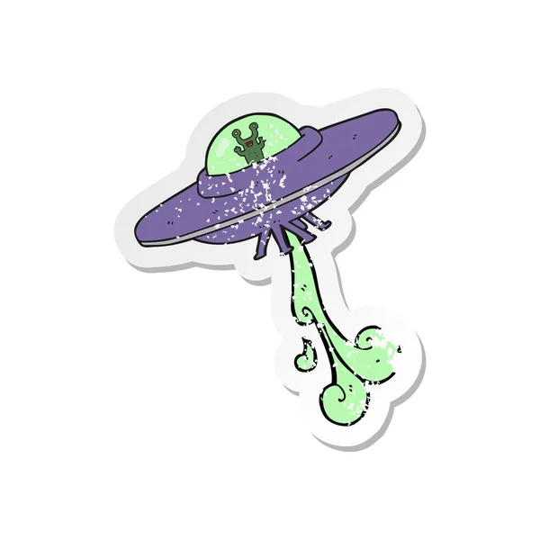Retro Noodlijdende Sticker Van Een Cartoon Alien Ruimteschip — Stockvector