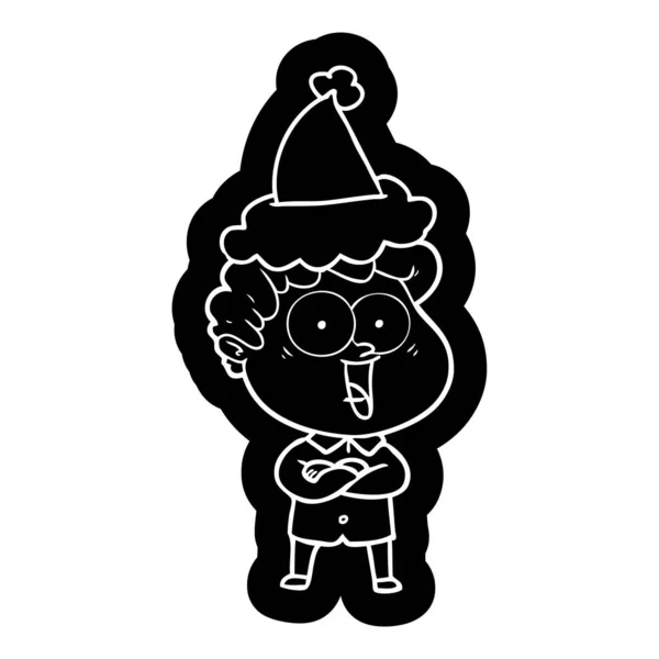 Icône de dessin animé d'un homme heureux portant santa chapeau — Image vectorielle