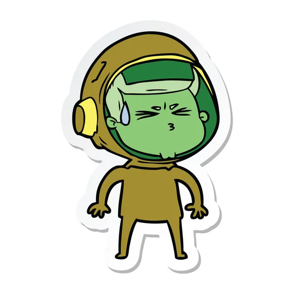 Sticker Van Een Cartoon Benadrukt Astronaut — Stockvector