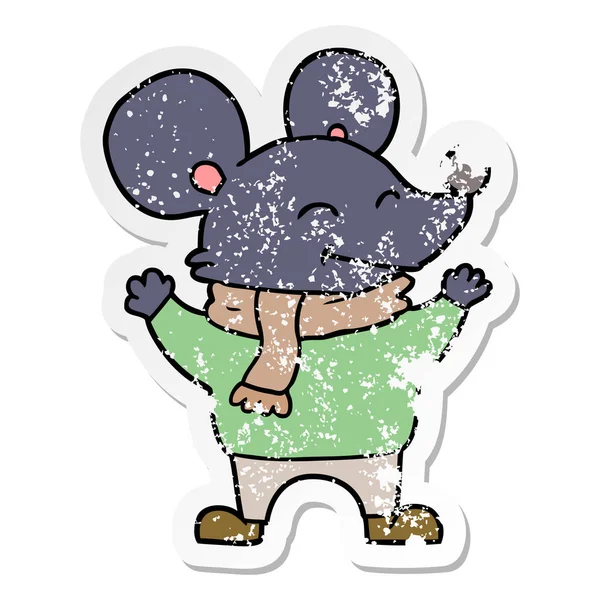 Distressed Sticker Cartoon Mouse — Stock Vector