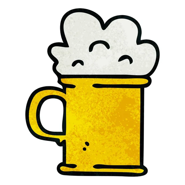 Quirky hand drawn cartoon tankard of beer — Stock Vector