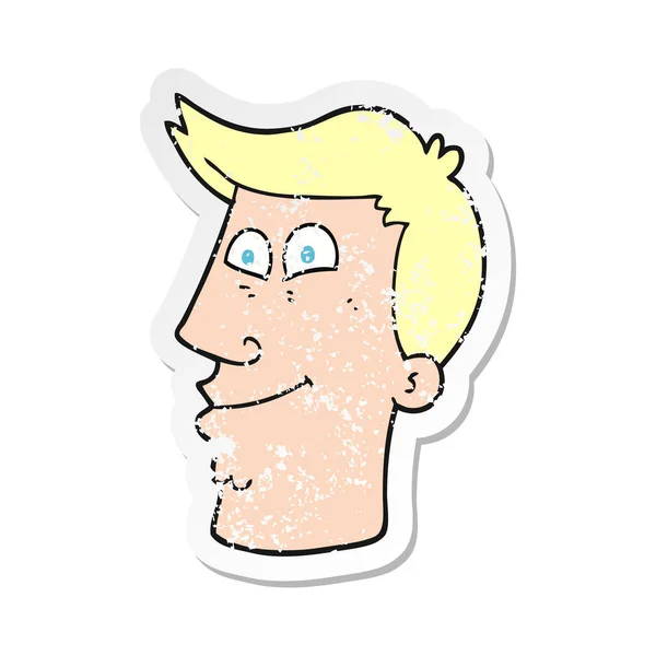 Retro noodlijdende sticker van een cartoon mannelijke gezicht — Stockvector