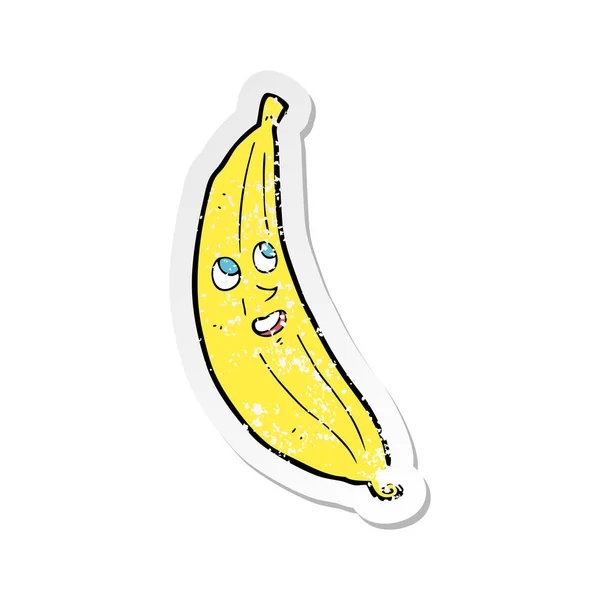 Retro noodlijdende sticker van een cartoon gelukkig banaan — Stockvector