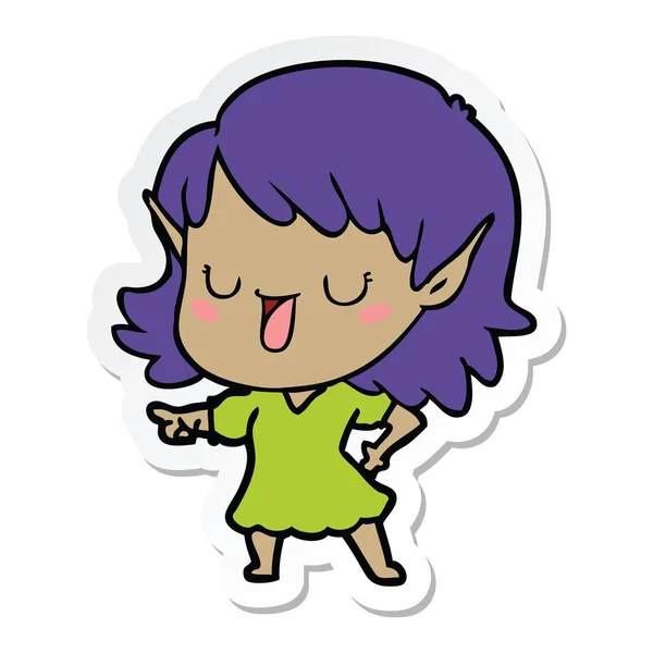 Sticker Cartoon Elf Girl — Stock Vector