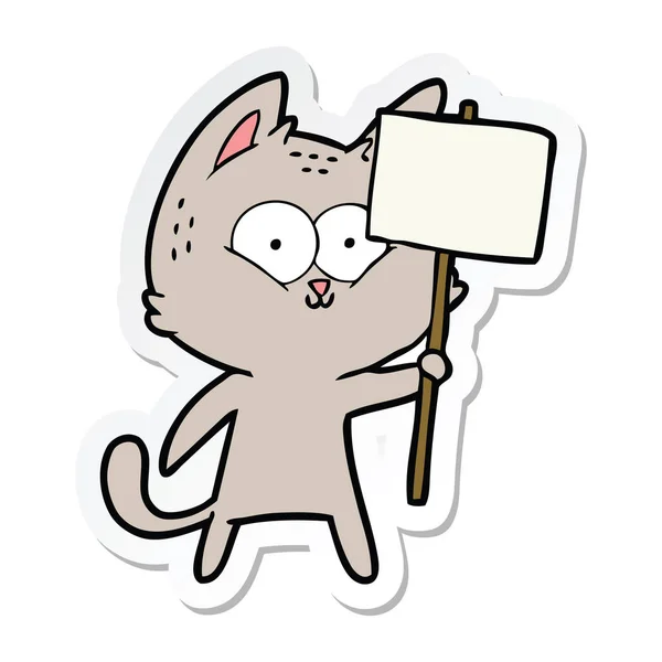 Sticker van een cartoon kat met plakkaat — Stockvector