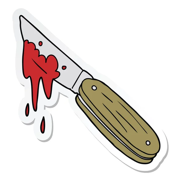 Pegatina de un cuchillo sangriento de dibujos animados — Vector de stock