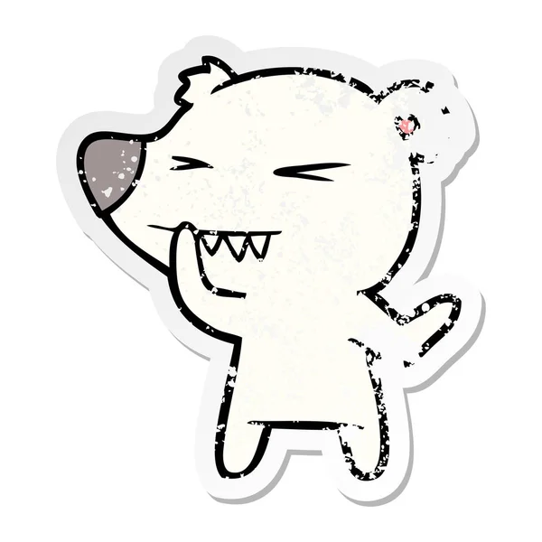 Distressed sticker of a angry polar bear cartoon thinking — Stock Vector