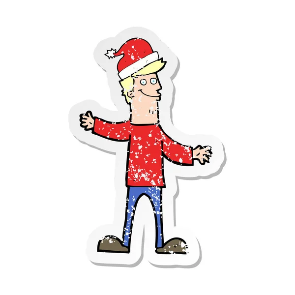 Retro distressed sticker of a cartoon man ready for christmas — Stock Vector