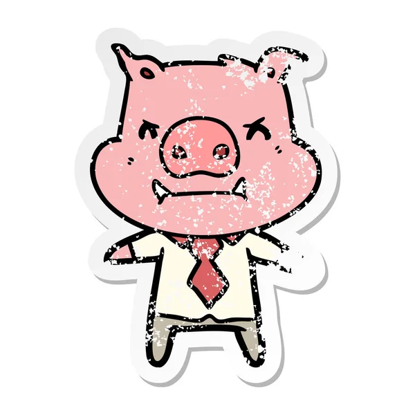 Autocollant affligé d'un patron de porc de dessin animé en colère — Image vectorielle