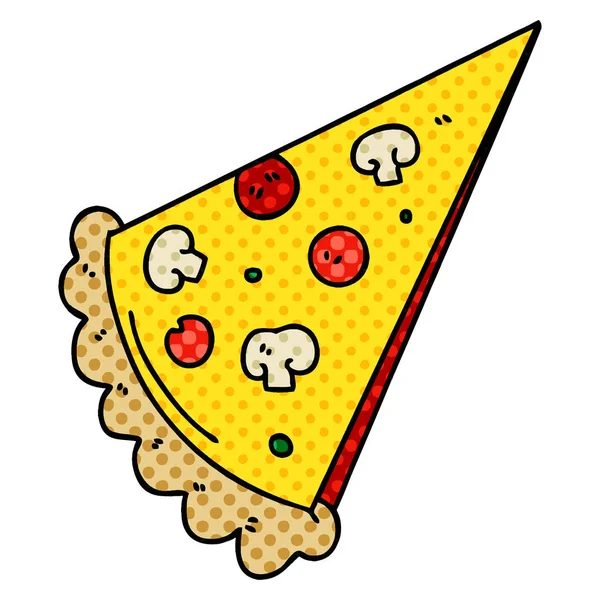 Peculiar cómic estilo caricatura rebanada de pizza — Vector de stock