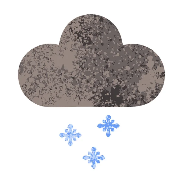 Retro ilustración estilo dibujos animados tormenta nieve nube — Vector de stock