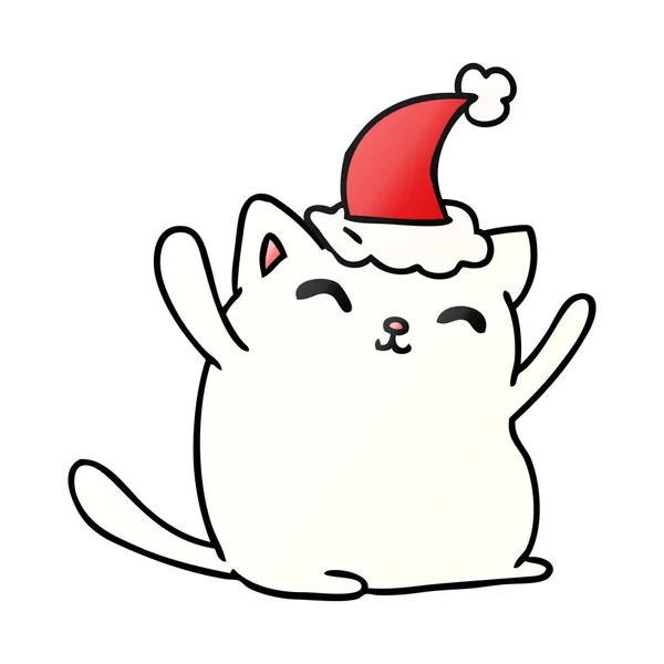 Handgezeichnete Weihnachtsgradienten Karikatur Von Kawaii Cat — Stockvektor