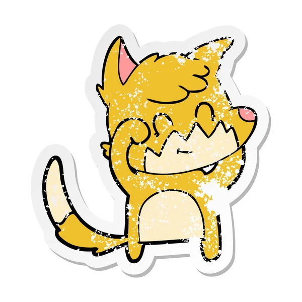 Distressed sticker of a cartoon friendly fox — Stock Vector