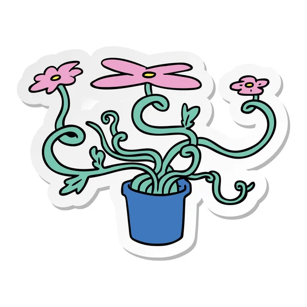 Etiqueta desenho animado doodle de uma planta de flor — Vetor de Stock
