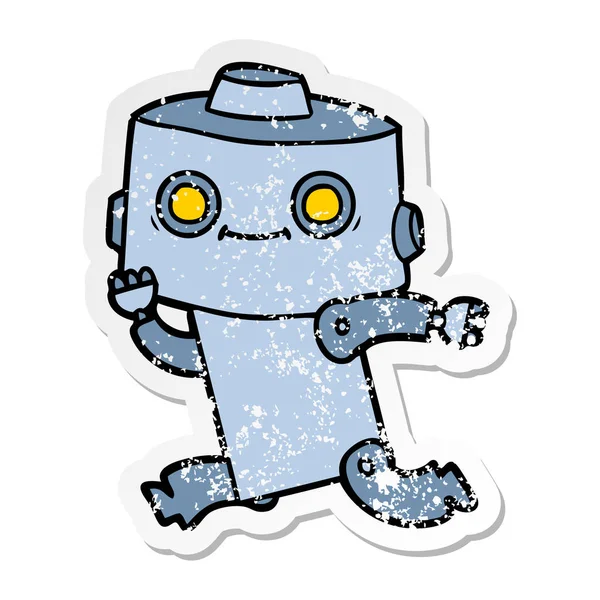 Verontruste Sticker Van Een Cartoon Robot — Stockvector