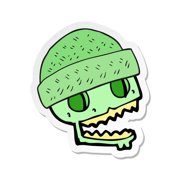 Sticker Cartoon Skull Wearing Hat — Stock Vector