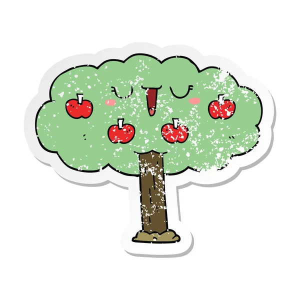 Distressed Sticker Cartoon Apple Tree — Stock Vector