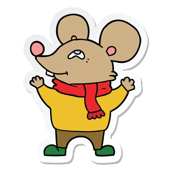 Klistermärke på en tecknad mus bär scarf — Stock vektor