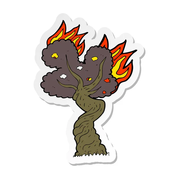 Sticker of a cartoon burning old tree — Stock Vector