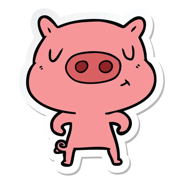 Autocollant d'un cochon de contenu de dessin animé — Image vectorielle