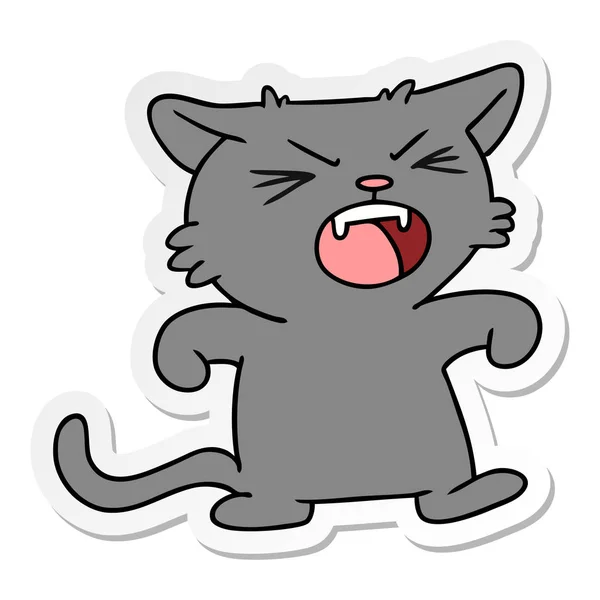 Sticker cartoon doodle van een gierende kat — Stockvector