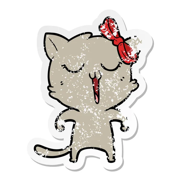 Bir Karikatür Kedi Sıkıntılı Etiket — Stok Vektör