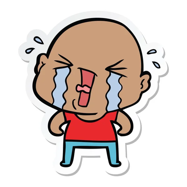 Sticker of a cartoon crying bald man — Stock Vector