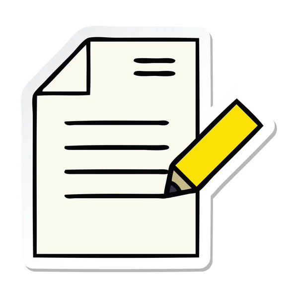 Autocollant d'un dessin animé mignon de l'écriture d'un document — Image vectorielle