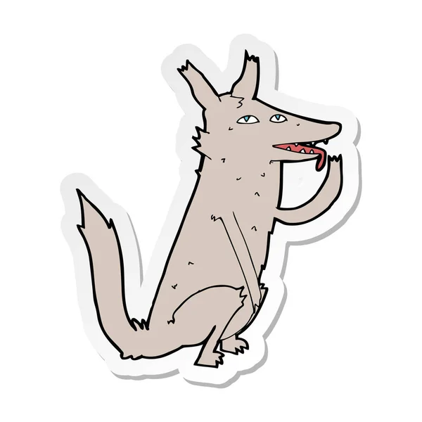 Sticker Voor Een Tekenfilm Wolf Licking Paw — Stockvector