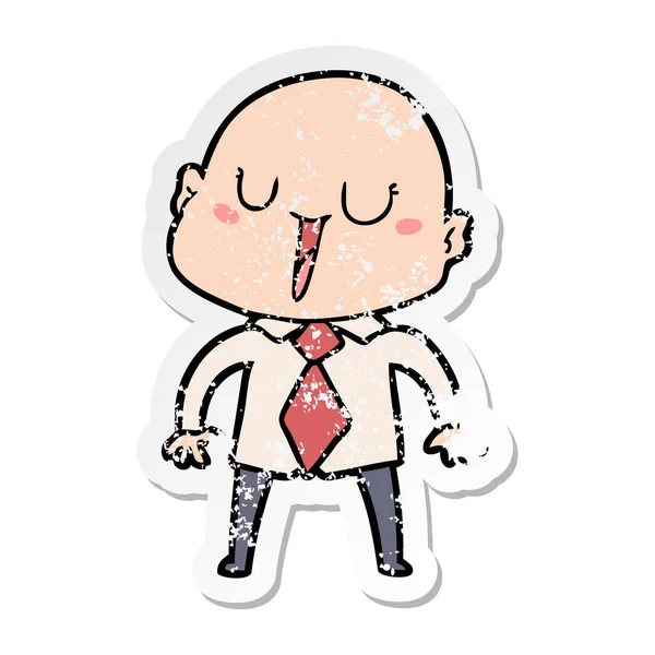 Distressed sticker of a happy cartoon bald man — Stock Vector