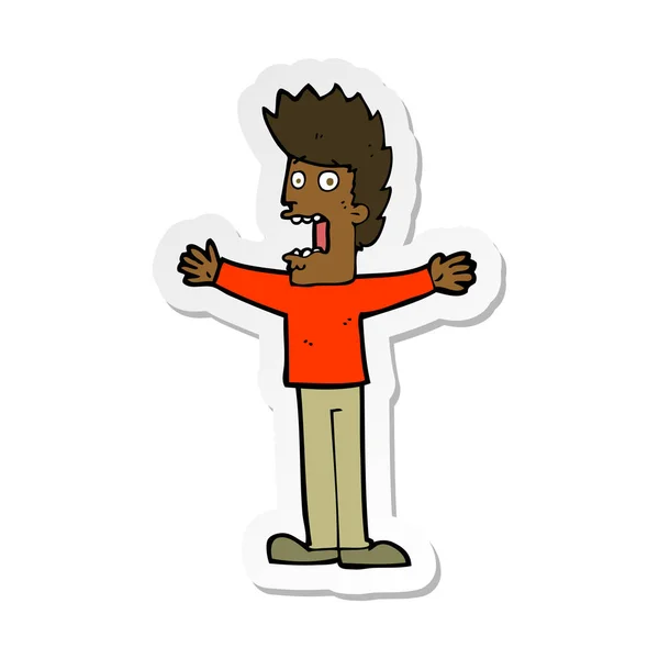 Sticker van een cartoon doodsbang man — Stockvector