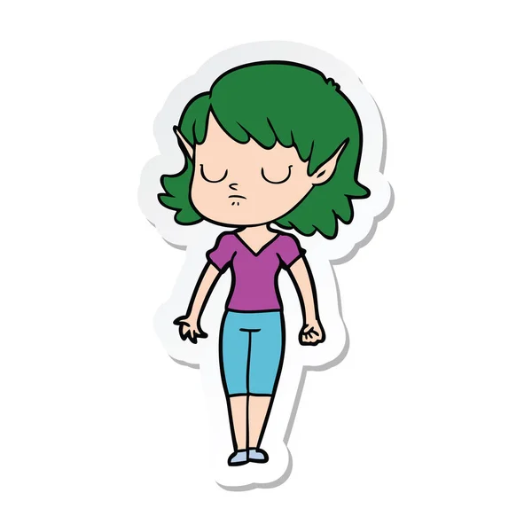 Sticker of a cartoon elf girl — Stock Vector