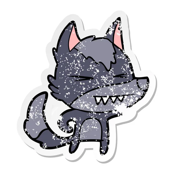 Verontruste sticker van een cartoon van de boze wolf — Stockvector