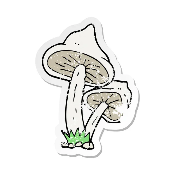 Autocollant en détresse rétro d'un champignon dessin animé — Image vectorielle