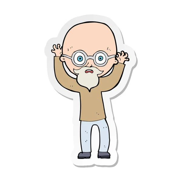 Sticker of a cartoon stressed bald man — Stock Vector